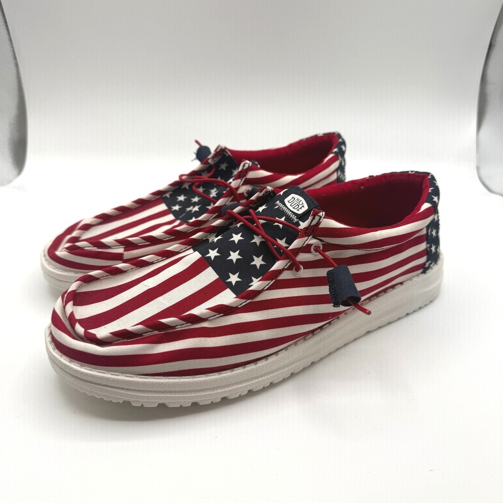 Hey Dude Wally Americana Mens 13 American Flag Stars Stripes Slip On Loafers
